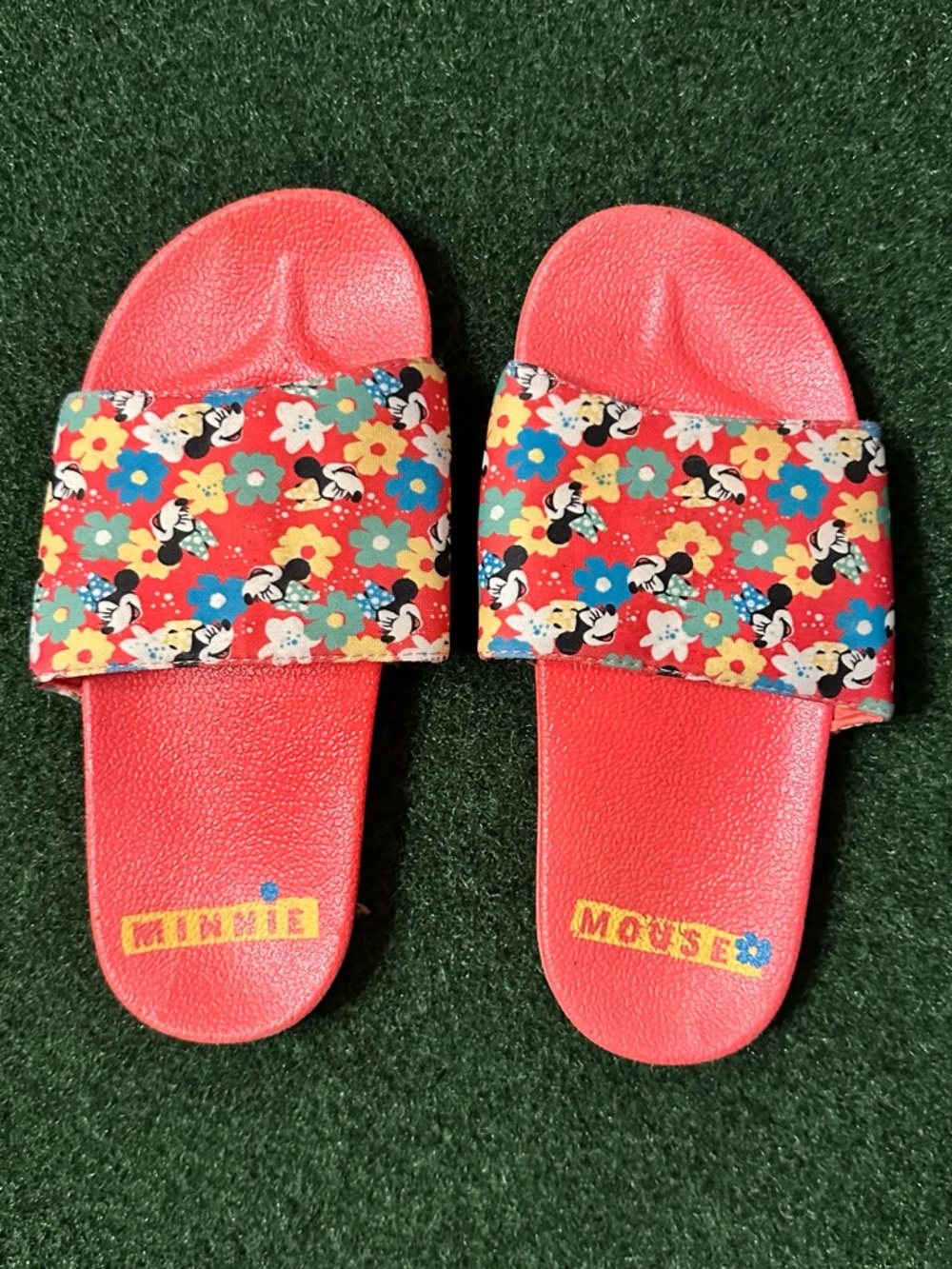 Disney Red Kids Slide Sandals with Floral Minnie Print